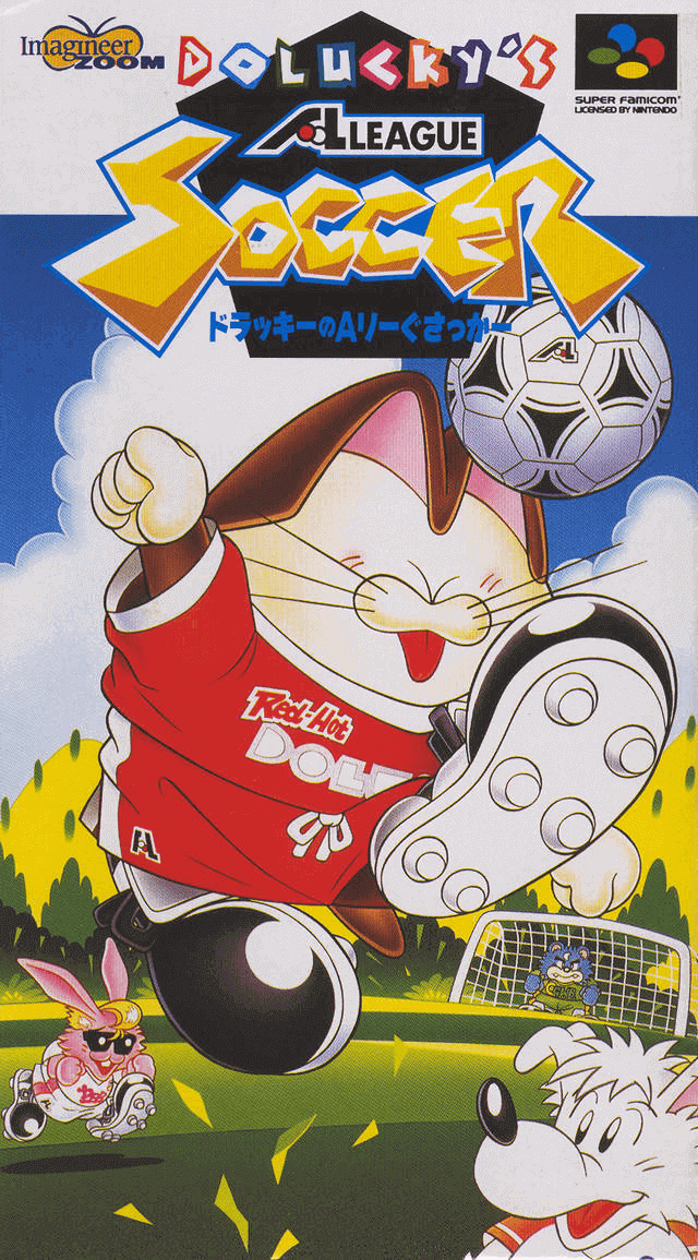 Dolucky's A-League Soccer box art for Super Famicom